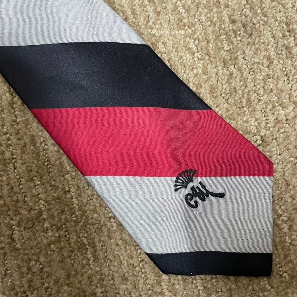 Countess Mara Necktie Mens Red Black Silver Striped Silk Logo Vintage Collegiate